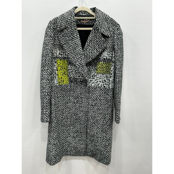 Diane Von Furstenberg Womens Nala Colorblock Tweed Coat Grey Yellow Black Size 8 - Picture 1 of 16